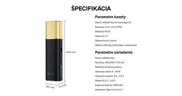 podrobný popis paramentrov prístroja